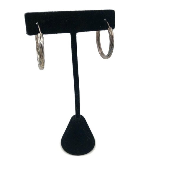 Sterling Silver Twisted Rope Hoop Earrings 1 1/8", Pierced Circle Earrings 1980s - Picture 3 of 8